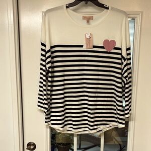 Philosophy White and Black Striped Top